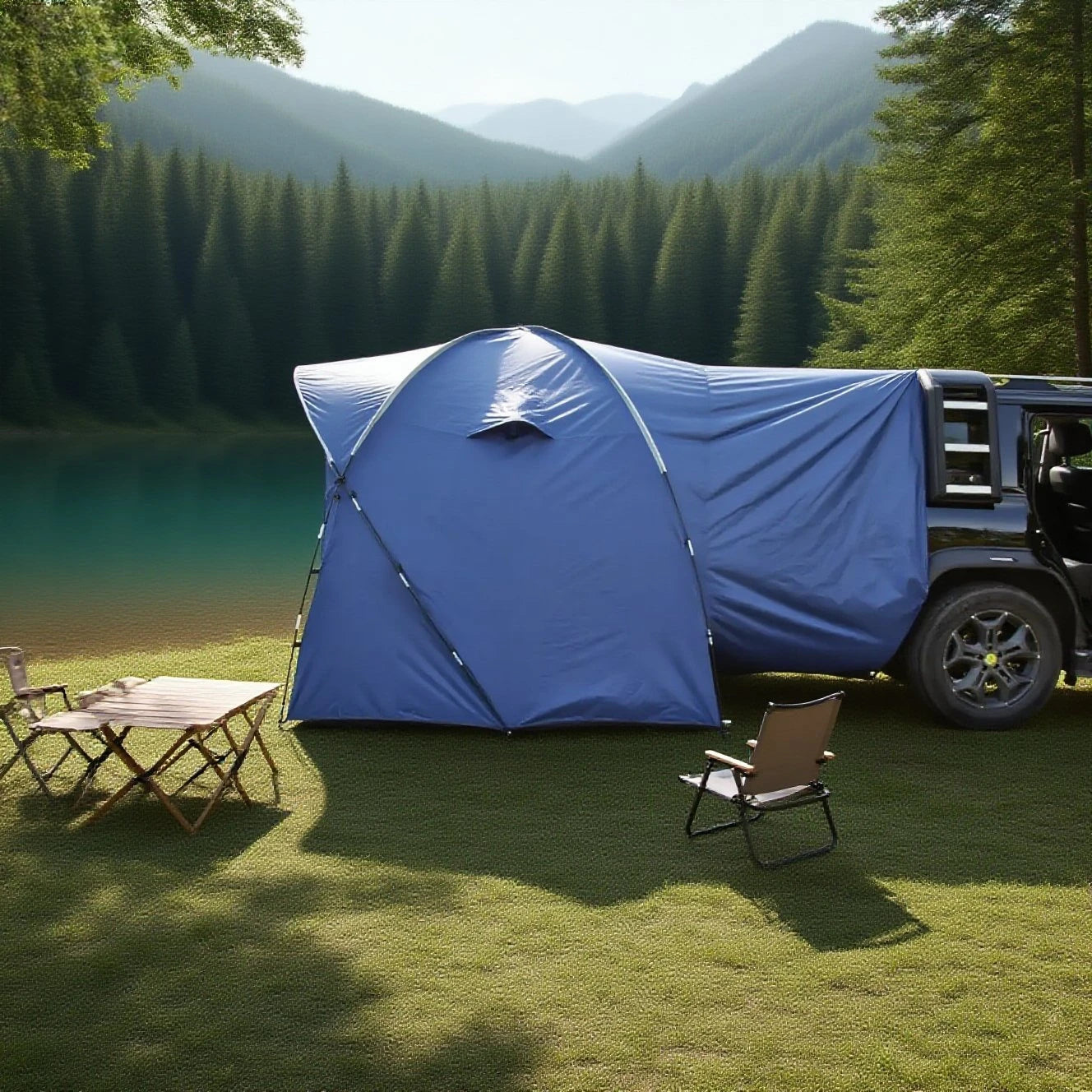 3-4 Person SUV Camping Tent PU4000 Waterproof with Mesh Bug Door, Cross-Ventilated Quick-Pitch Design, Built-In Floor