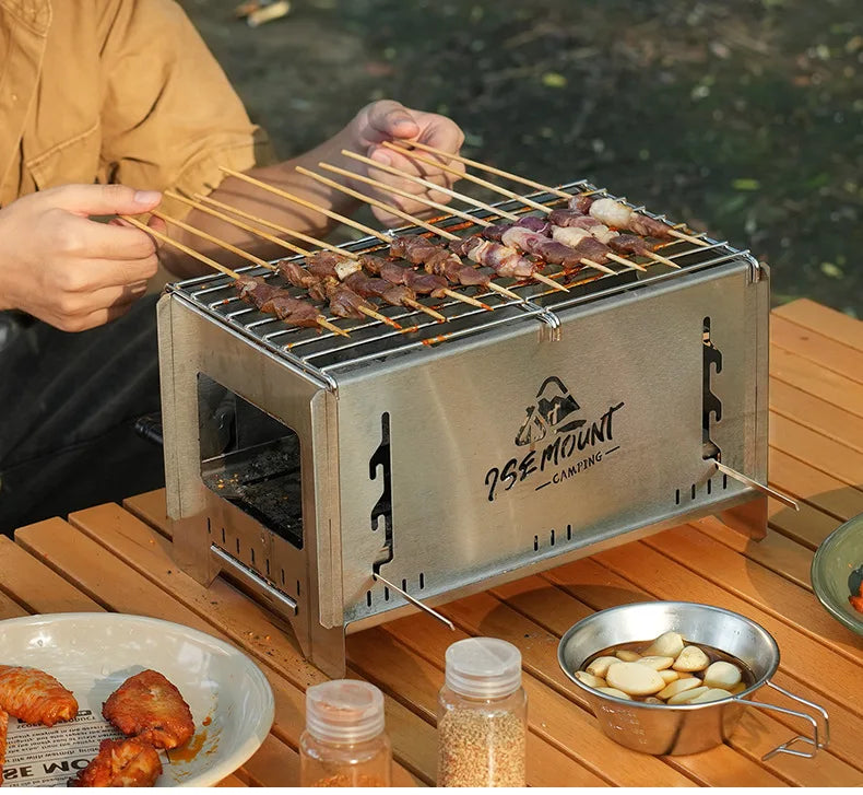 Camping Windproof Firewood Stove Stainless Steel Barbecue Grill Wood Burner Protable Outdoor Picnic Oden Cooking Furnace