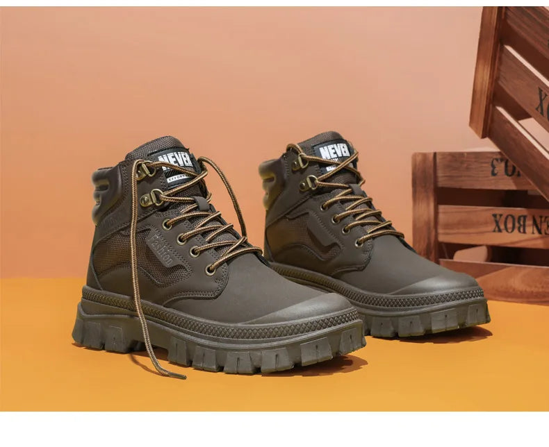 Men's Boots Fashion Motorcycle Ankle Boots High Top Casual Shoes for Men Lace Up Platform Boot Non Slip Hiking Boot Botas Hombre