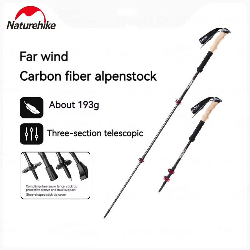 Naturehike Trekking Pole 2pcs 62-135cm 3Sections Carbon Fiber Telescopic Walking Stick Outdoor Hiking Canes Ultralight Climbing