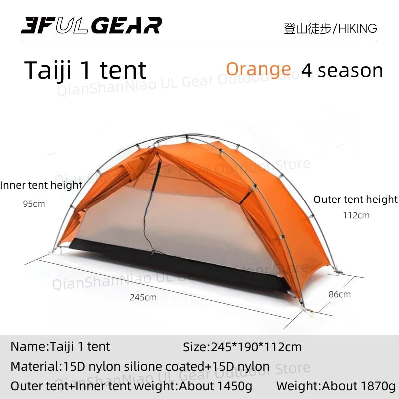 3F UL Gear Taiji 1 Tent Ultralight Single Person Outdoor Camping Tourism Tent Mountaineering Windproof Hiking Tent 1 Person