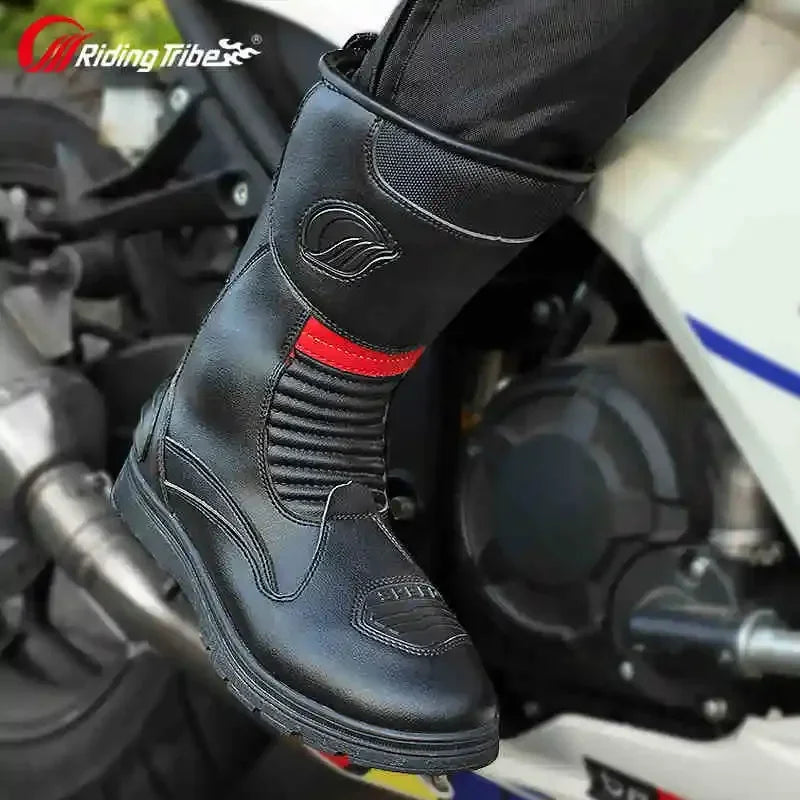 Anti-Slip Road Racing Motorcycle Boots with High Traction Rubber Outsoles Long Moto Shoes for Men Women Safety Riding Gear B1006
