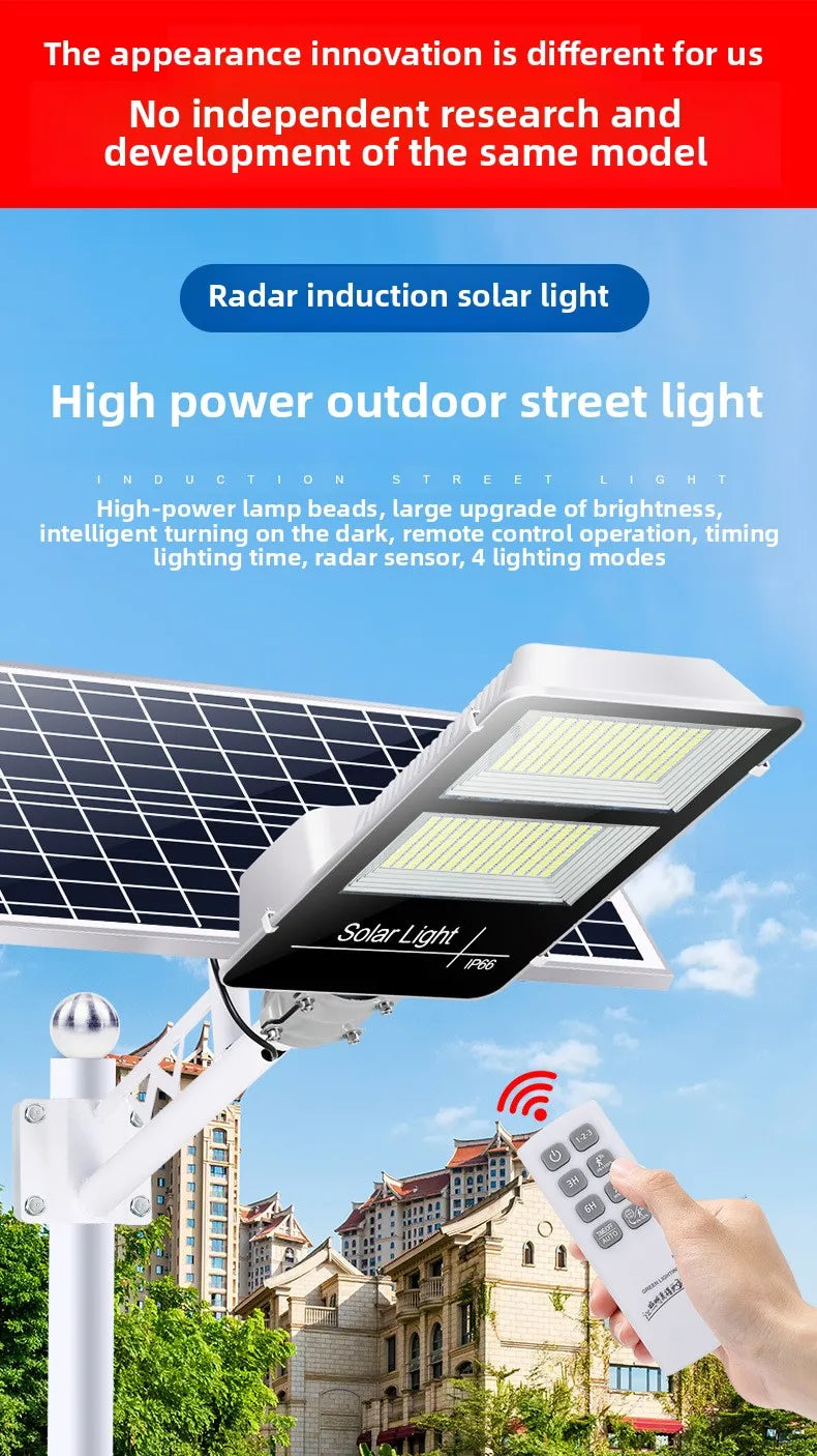 150W Powerful Solar Street Light Remote Control LED Metal Shell Radar Induction Wall Light Outdoor Lighting Split Garden Light