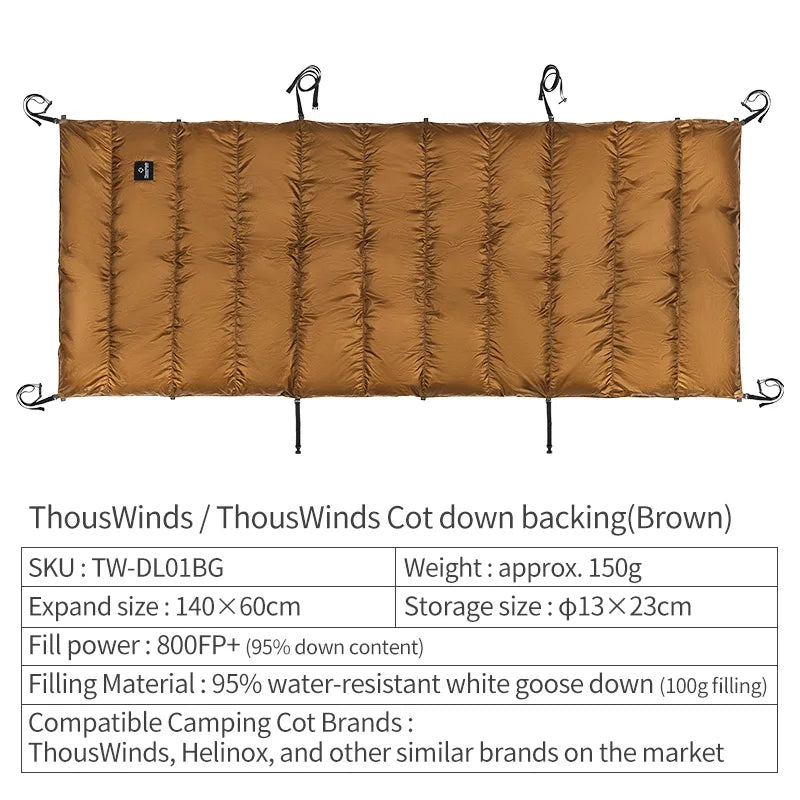 Thous Winds Camping Cot Down Winter Waterproof Sleeping Bag Down Camping Cot Down Backing Fit with Helinox Cot Camping Supplies