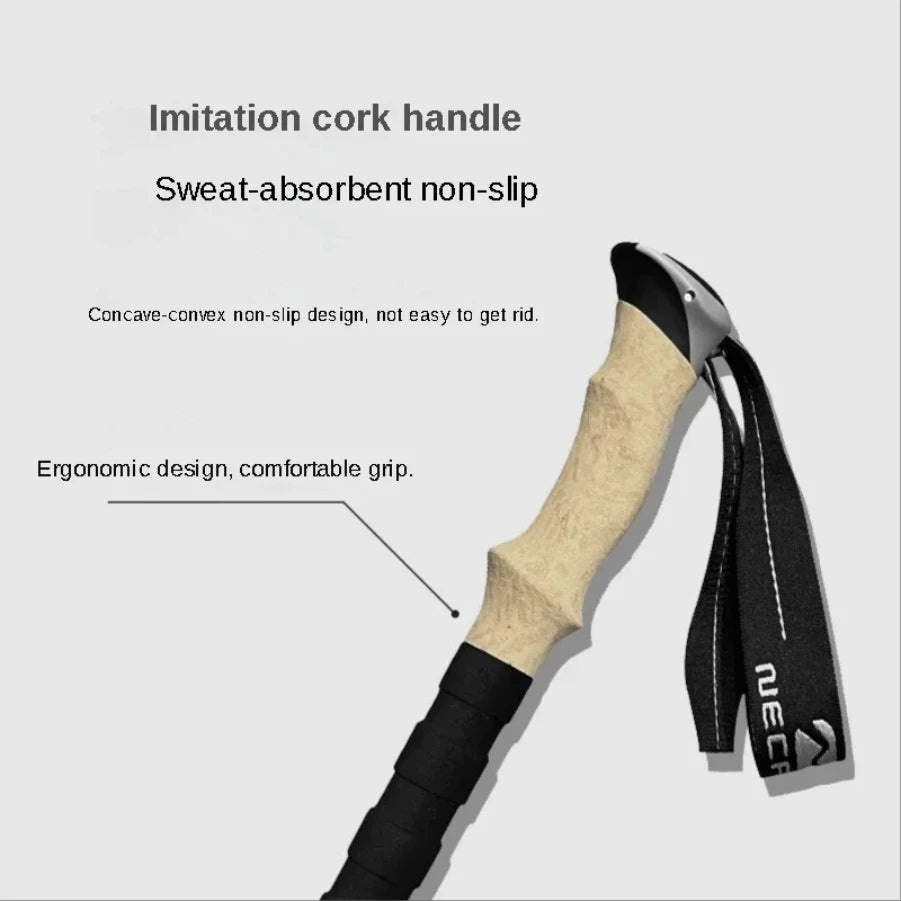 2 high-end hiking sticks, imitation cork handles, three-section telescopic ultra-light alloy sticks with external locks