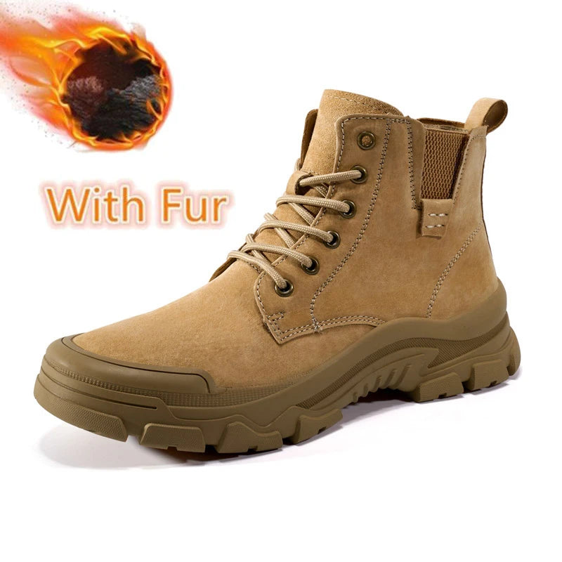 Non-slip Man Ankle Botas Non-Slip Outdoor Motorcycle Boots Versatile Leisure Snow Boots Street Style Mens Leather High Top Shoes