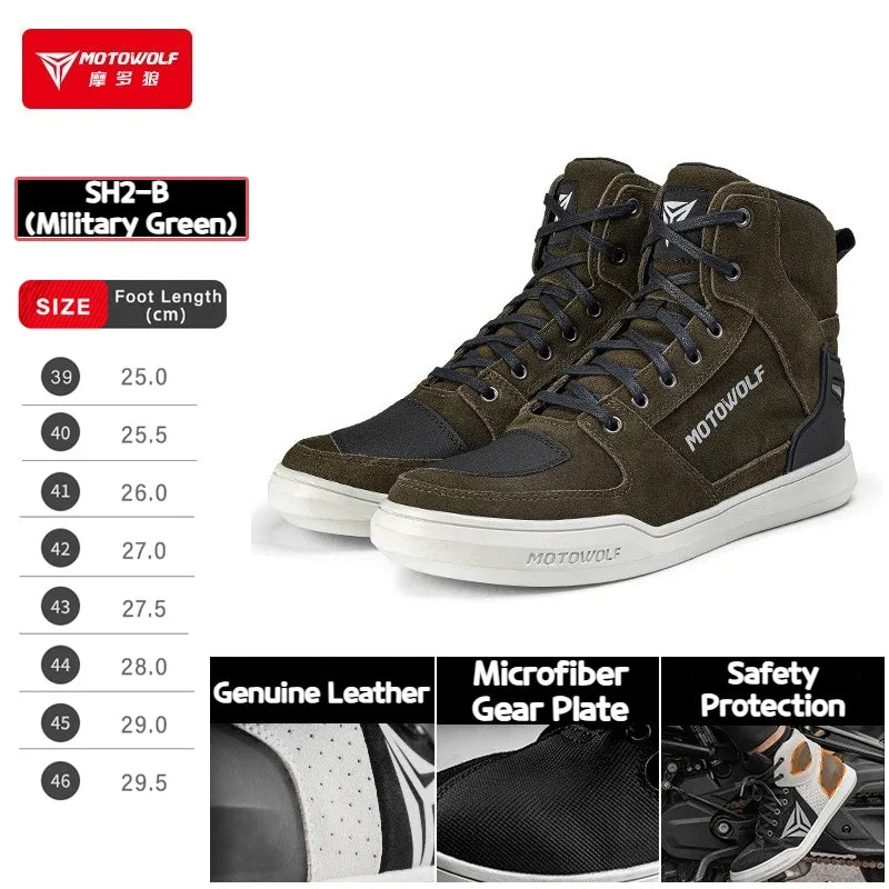 MOTOWOLF Motorcycle Boots Summer Breathable Leather Ventilated Riding Shoes Retro Anti-Slip Off-road Biker Shoes for Men Women