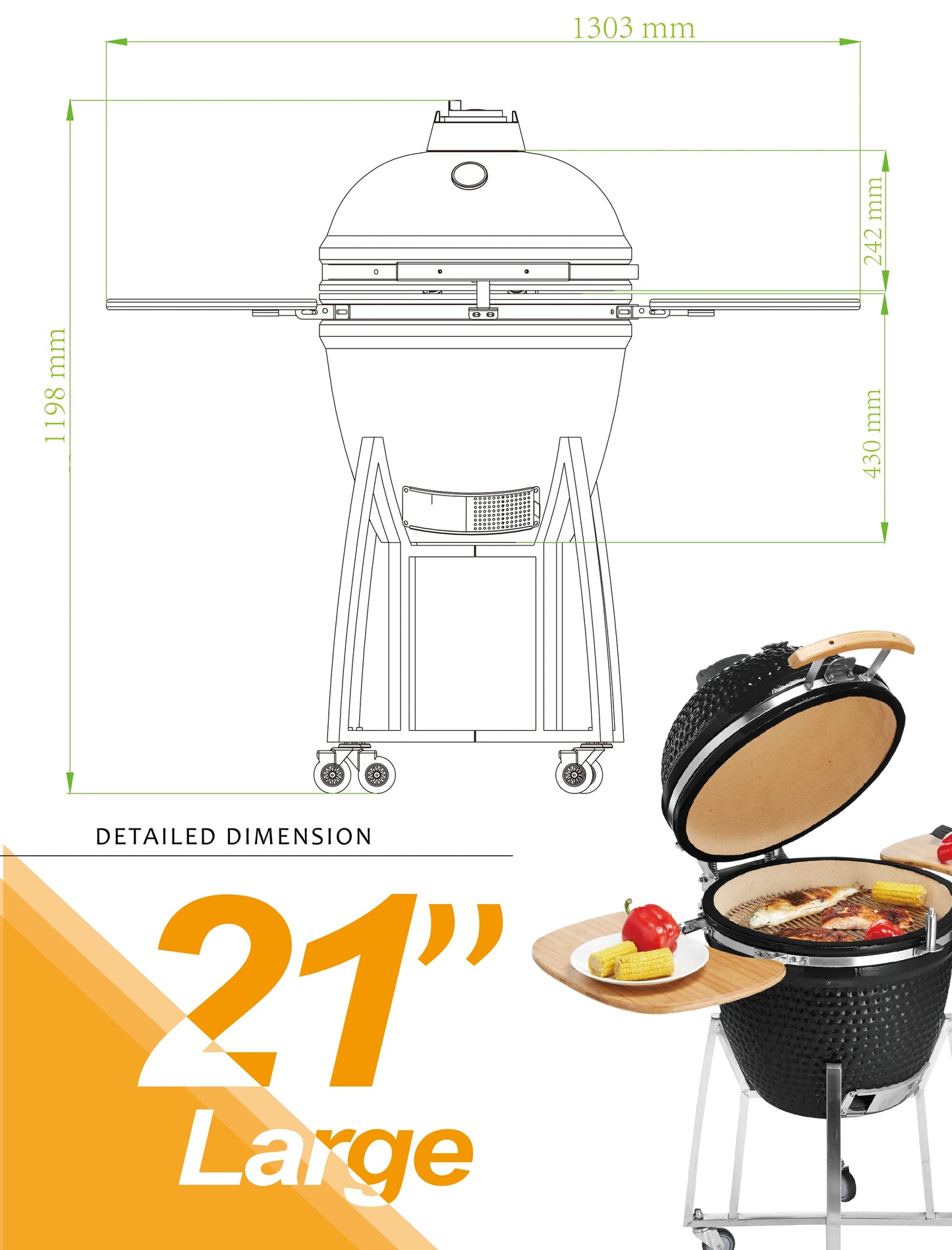 Auplex Manufacturer Hot Sale 21 Inch Kamado Outdoor BBQ Kitchen Camping Charcoal BBQ Grill