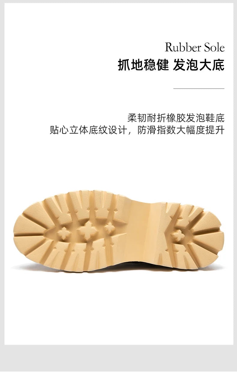 Men's Motorcycle Boots Genuine Leather High Top Motorbike Ankle Boots Thick Soled Vintage Round Toe Casual Punk Dress Shoes