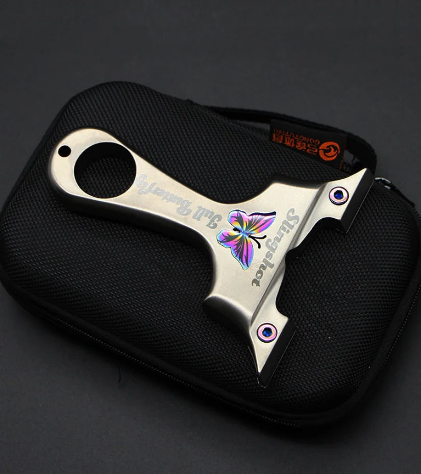 High Precision Butterfly Slingshot Outdoor Hunting Shooting Stainless Steel Competitive Slingshot Catapult With Flat Rubber Band