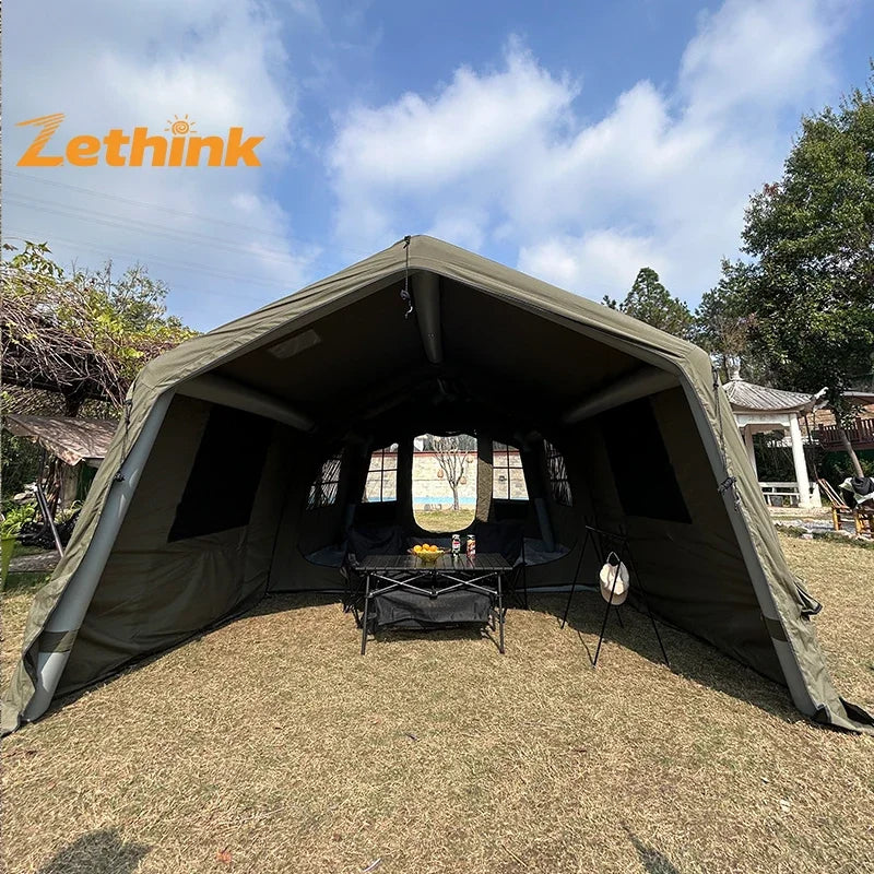 Manufacturer Waterproof Air Tent Outdoor 210g polyester-cotton Glamping Inflatable winter camping Tent 10-12 people frame tent