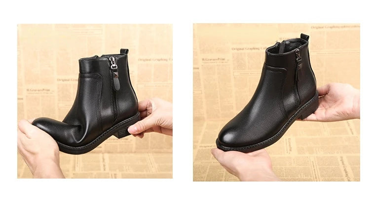 Ankle Boots Women Black Warm Plush Korean Version Side Zipper Cotton Boots Female Flat Luxury Chelsea Boots Short Shoes 2024