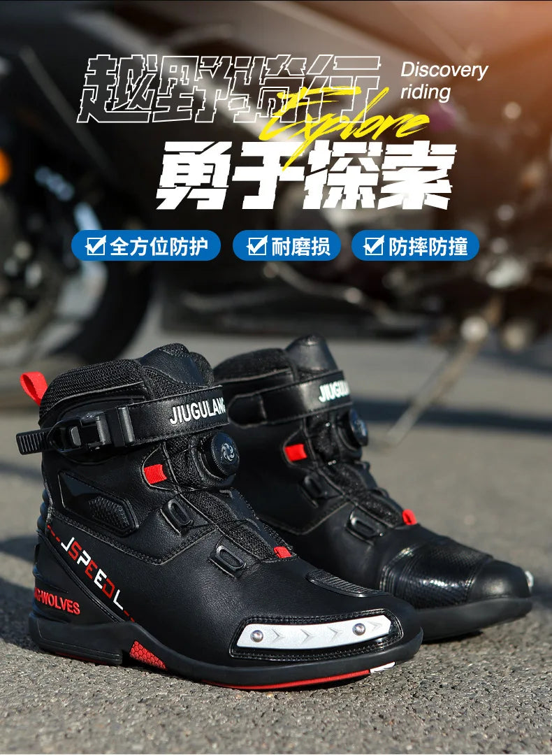 Motorcycle Boots Man Leather Motos Riders Protective Motocross Boots Waterproof Non-slip Motocross Mountain Racing Shoes