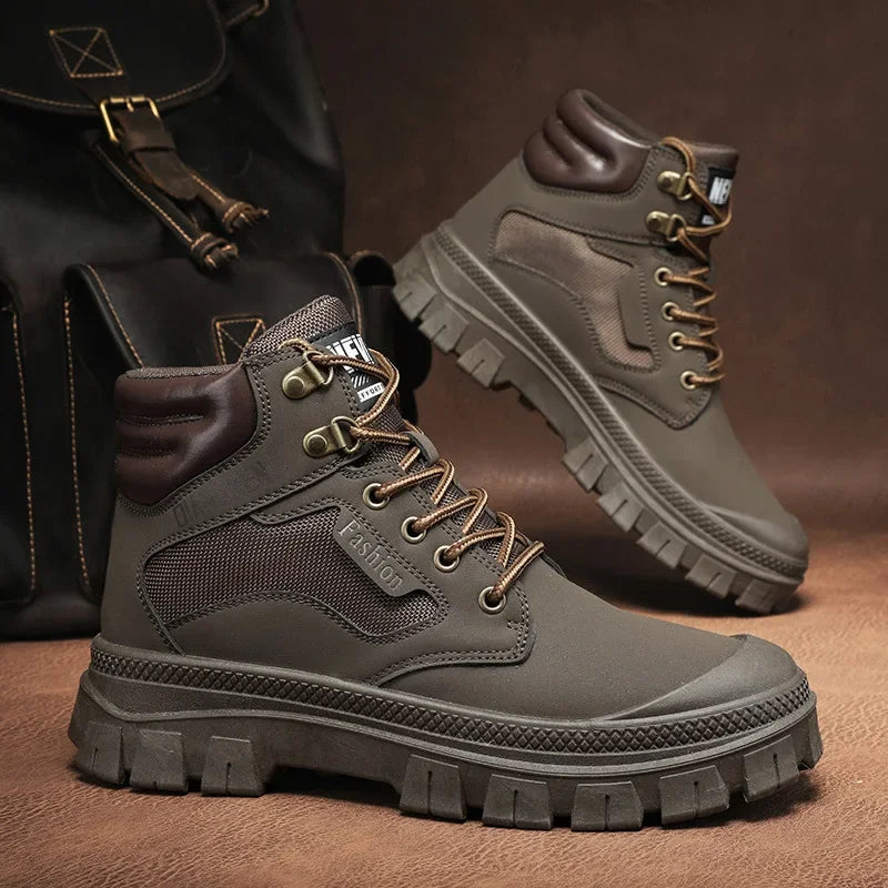 Men's Boots Fashion Motorcycle Ankle Boots High Top Casual Shoes for Men Lace Up Platform Boot Non Slip Hiking Boot Botas Hombre