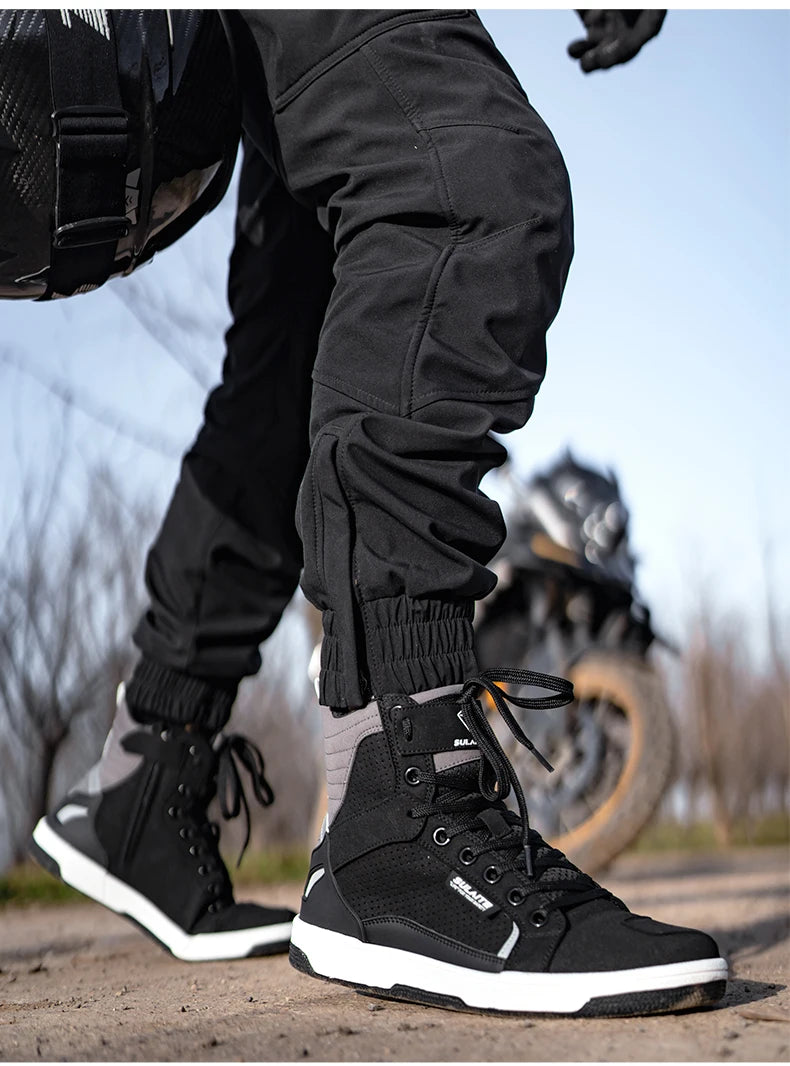 Men's Riding Motorcycle Boots Microfiber Leather Moto Motocross Summer Breathable Anti-fall Rider Road Casual Shoes