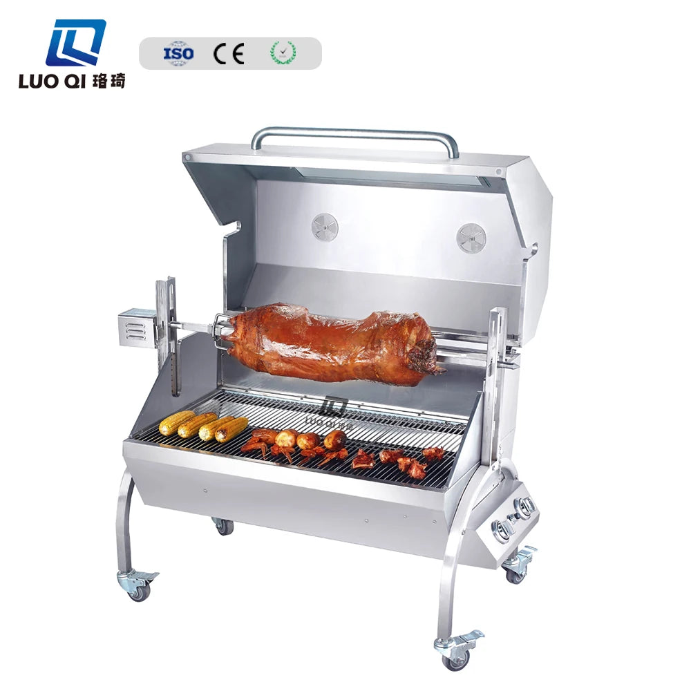 Luxurious Large Rotisserie Stainless Steel Gas and Charcoal BBQ Grill 60KG Outdoor Wholesale Barbecue Grill