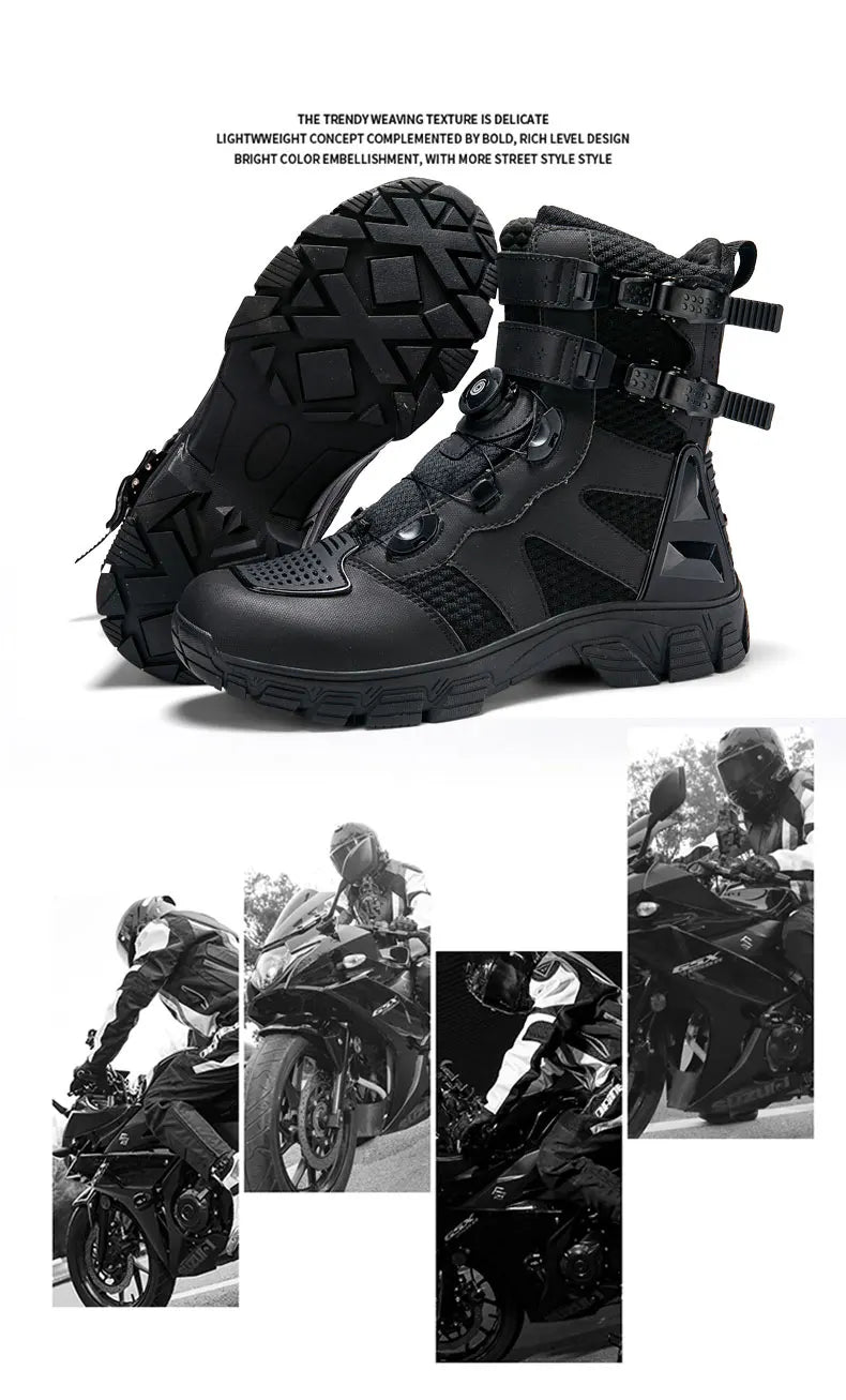 Men Motorcycle Boots Breathable Anti-fall Motocross Protective Shoes Knob Lock Buckle Men's Motos Equipment Outdoor Sports Shoes