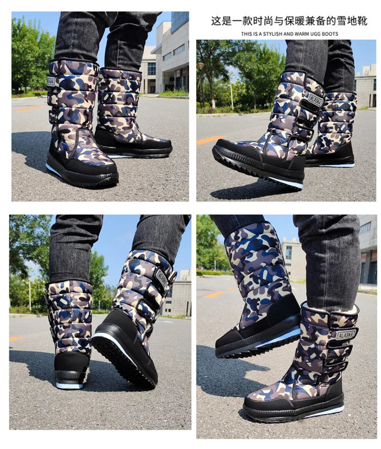 Winter Thick Men Snow Boots High Top Warm Cotton Shoes Lightweight Slip Resistant Camouflage Outdoor Boots