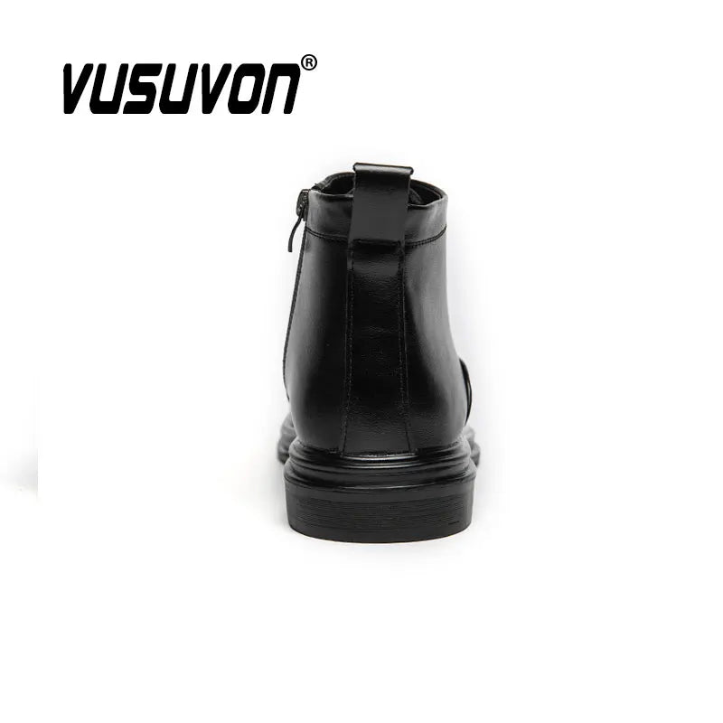 Italian Leather Men Zip Lace-Up Boots Casual Shoes Motorcycle Boots Black Winter High Quality Booties Botas Masculinas 38-46