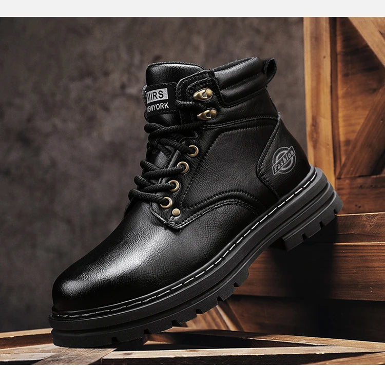 High Top Boots Men's Leather Shoes Fashion Motorcycle Ankle Boots for Men Winter Boots Man All-match Shoes Lace-Up Botas Hombre