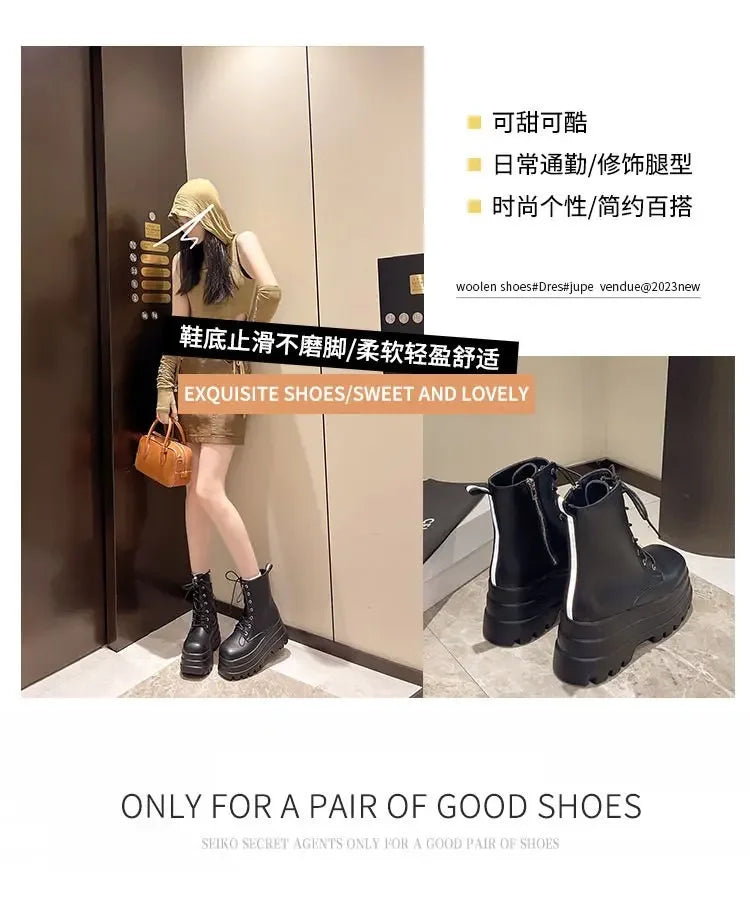 Chunky Platform White Ankle Boots Women shoes 2024 Autumn Winter Pu Leather Booties Mujer Punk Thick Bottom Motorcycle Boots