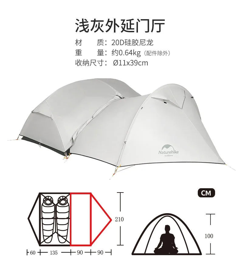 Naturehike-Mongar 2 Tent, Ultralight Double-Person Tent, Professional Outdoor Camping, Mountaineering, Windproof and Rainproof