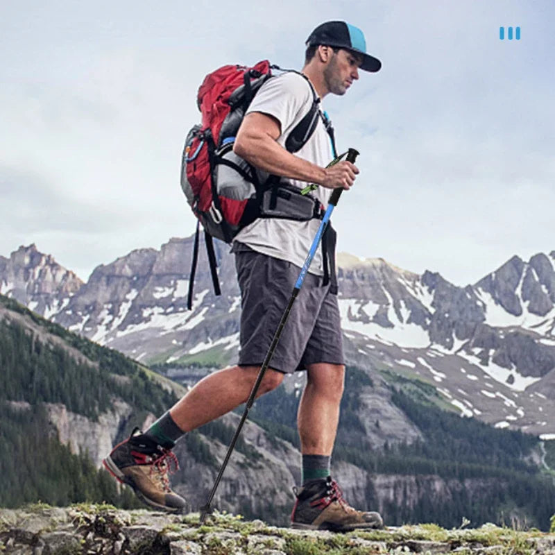 1PCS Ultralight Folding Multifunction Trekking Pole Portable Anti Shock Alpenstock Snow Walking Stick Outdoor Climbing Hiking