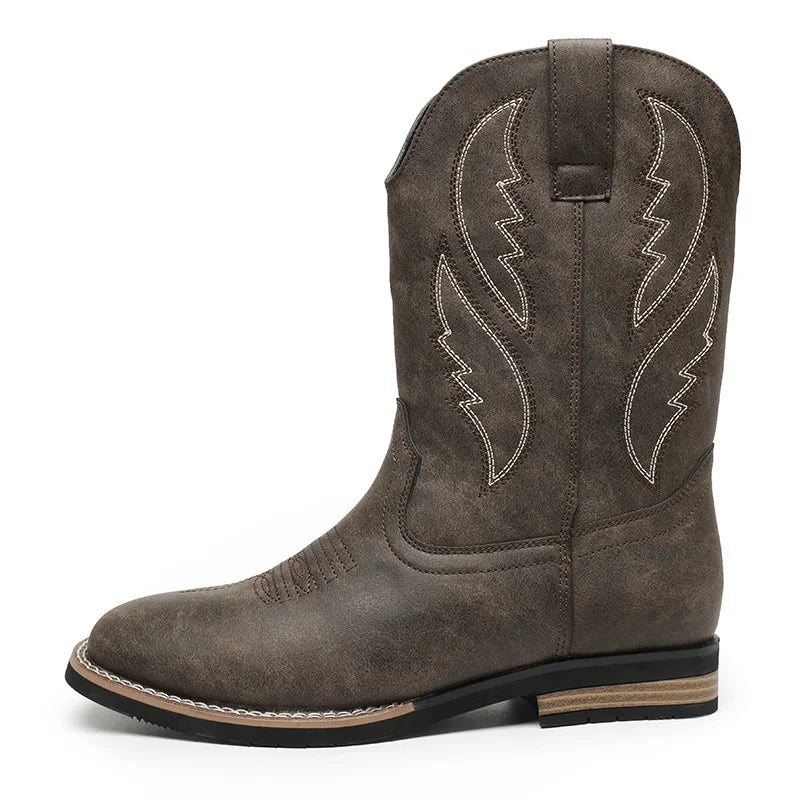 Western Style Cowboy Chelsea Boots Vintage Mid-calf Boots Pointed Toes Classical Shoes Genuine Leather Worker Winter Booties