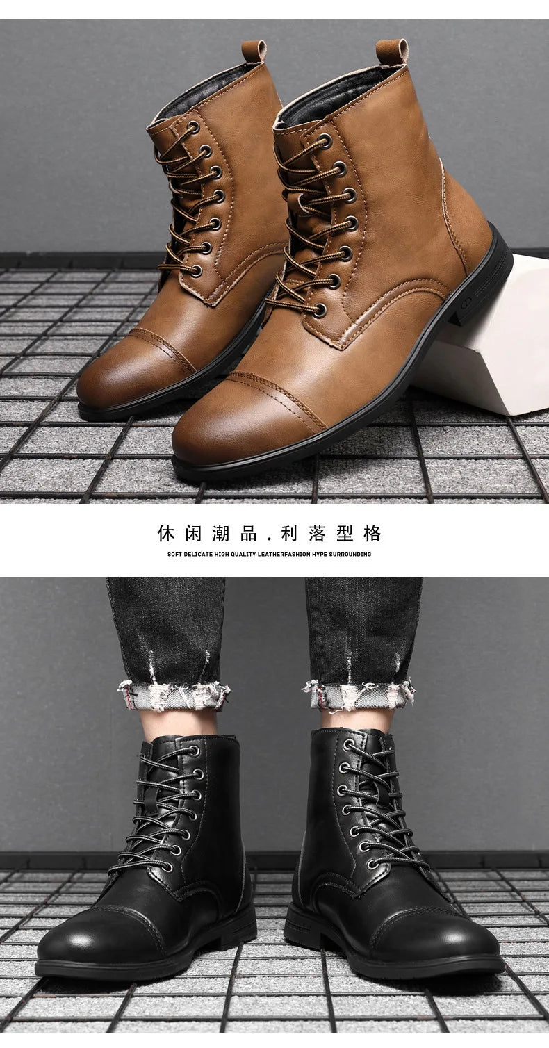 2024 Autumn and Winter New Fashion Pointy Retro Leather Boots High Top British Casual Men's Shoes Large Size 38-48