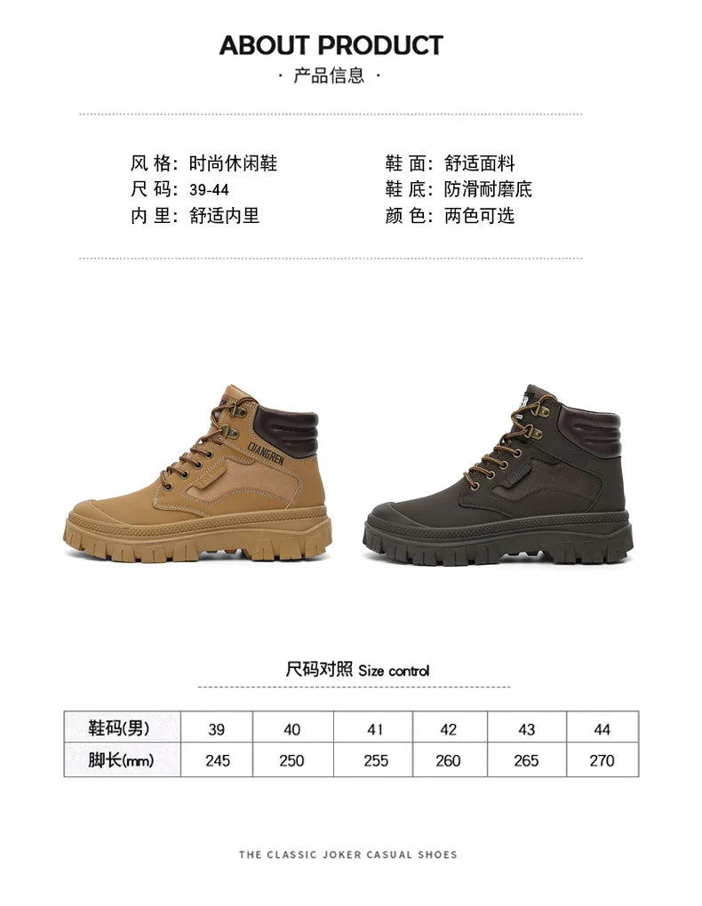 Men's Boots Fashion Motorcycle Ankle Boots High Top Casual Shoes for Men Lace Up Platform Boot Non Slip Hiking Boot Botas Hombre