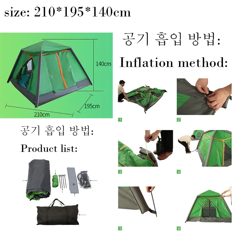 Inflatable Tent Folding Automatic Waterproof 2 3 4 People Air Tents Camping Cube Fishing Tourism Summer Awning Orange Outdoor