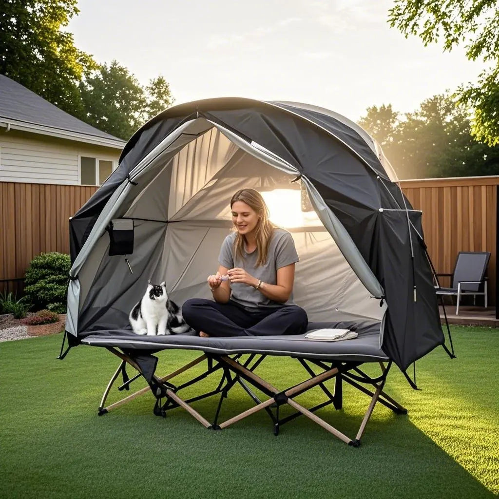 All-Season Camping Cot Tent 1-Person - Sturdy Cross-Braced Structure, for Fishing or Outdoor Activities,, Compact & Portable