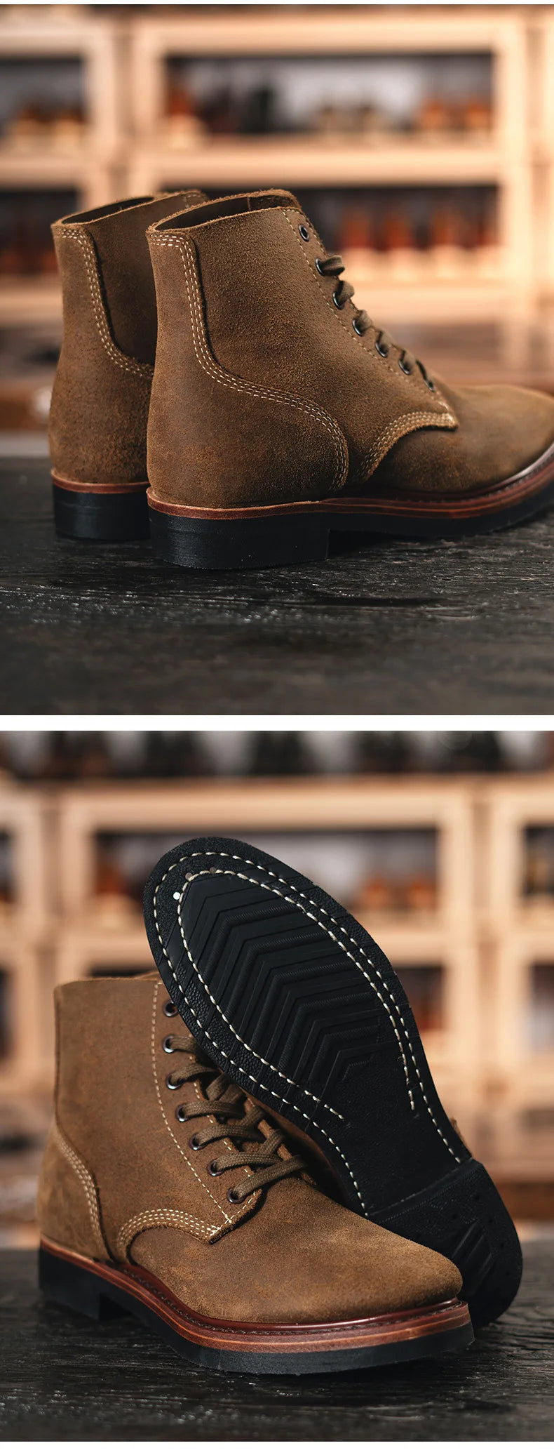 Retro Cowhide Motorcycle Boots High Top Motorbike Boots Durable Goodyear-Welted Moto Boots Wear-resistant Walking Shoes For Men