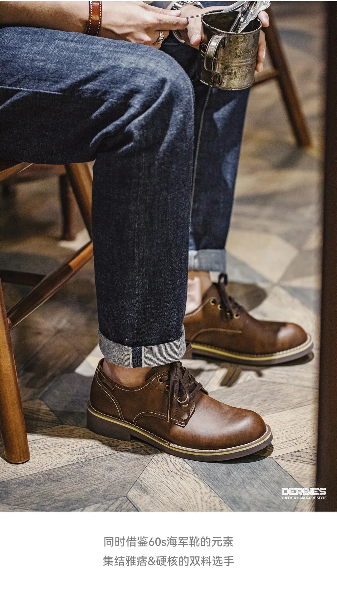 New Maden Men's Low-top Work Boots Round-toed Crazy Horse Leather Craft Shoes Casual Leather Shoes Vintage Streetwear Boots