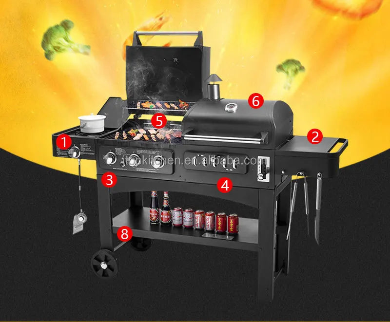 Outdoor Barbecue grill Charcoal Gas Comb BBQ Grill American family party  Machine courtyard gas and carbon dual-use bbq