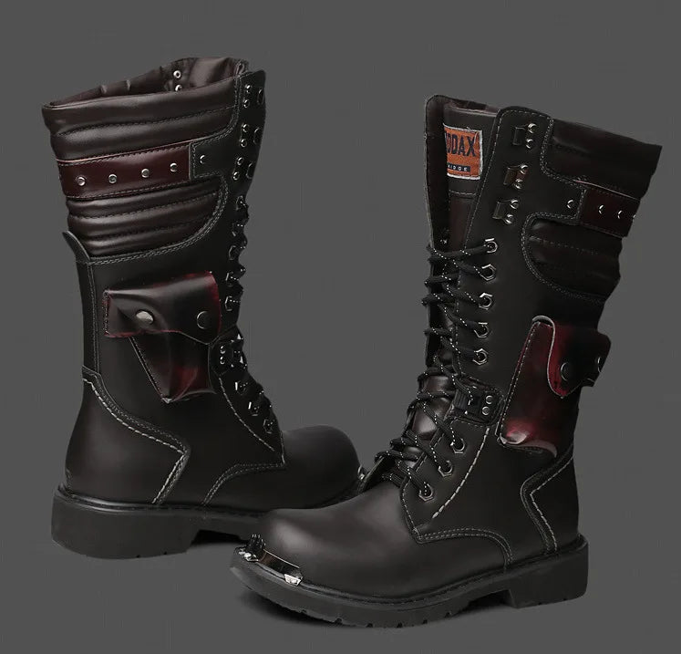 Men's High Top Motorcycle Boots Autumn and Winter Fashion Outdoor Collision Resistant Anti Slip Soft Sole Casual Leather Boots