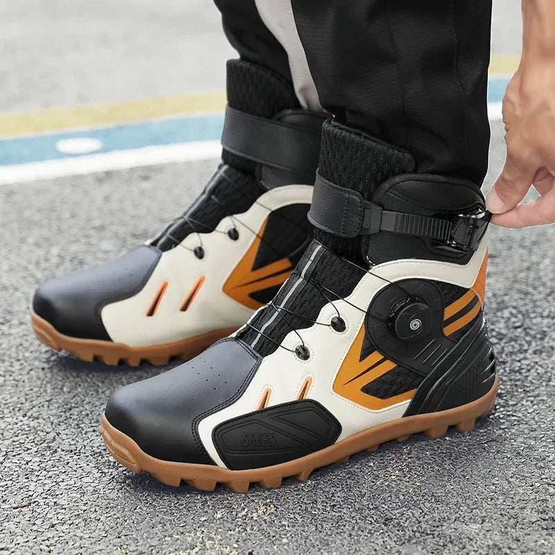 Summer Retro Mountain Off-road Motorcycle Riding Boots Men Motorbike Motocross Cycling Shoes With Gear Shift Pad Rubber Sole