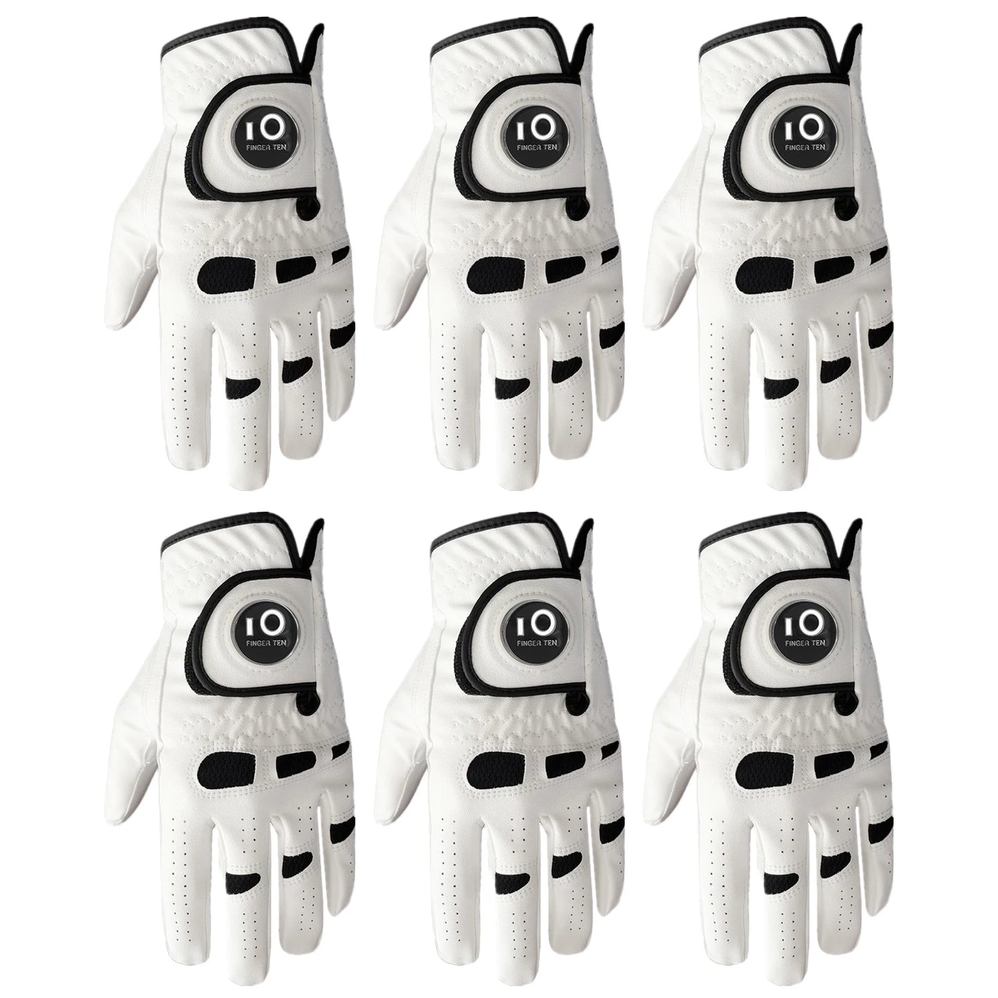 6 Pcs Premium Comfortable Golf Gloves Men Cabretta Leather with Ball Marker Left Hand Right Grip Cadet Size S M ML L XL