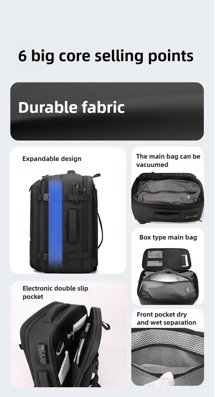 Vacuum Compression Backpack 35L Expandable, Travel Hiking Laptop Bag with Waterproof Cover, Lightweight Daypack for Outdoor
