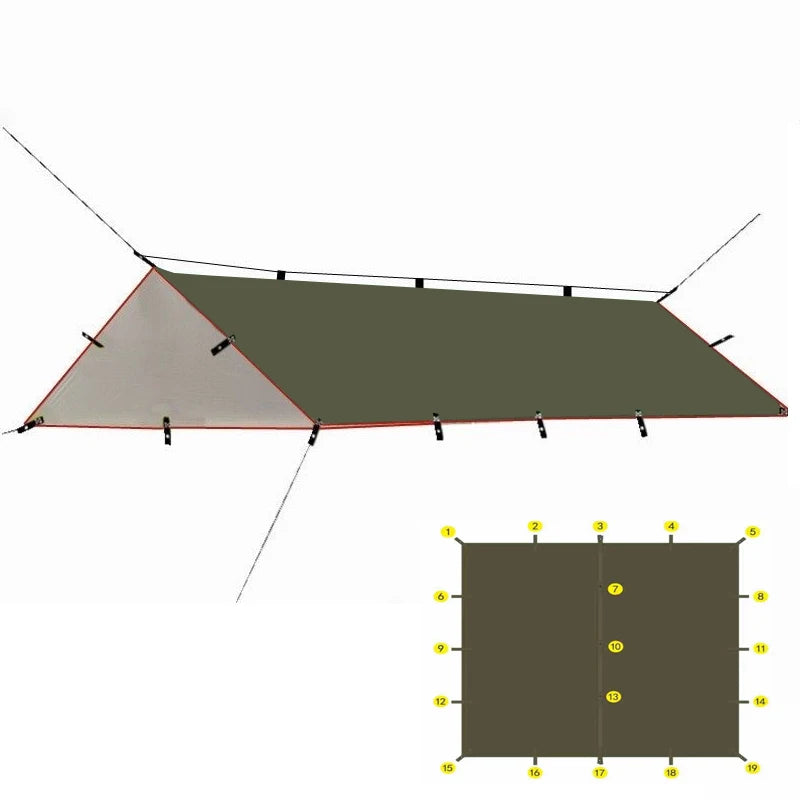 19 Hanging Point Tent Waterproof Tarpaulin Sunshade Canopy Outdoor Backpack Waterproof Camping Sunshade