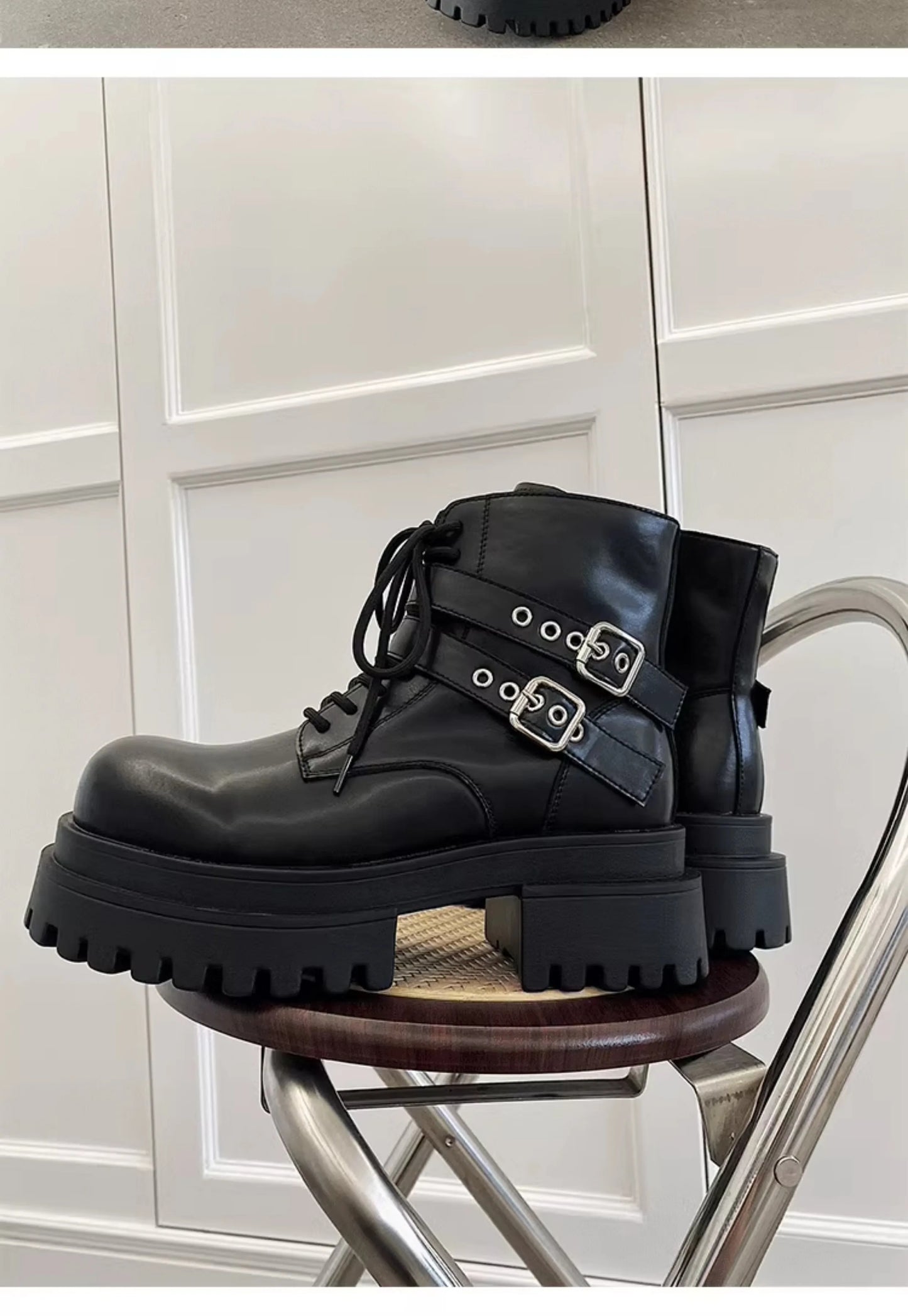 Height increased by 7CM short leather boots for men's dark punk functional motorcycle boots commuting buckle work clothes shoes