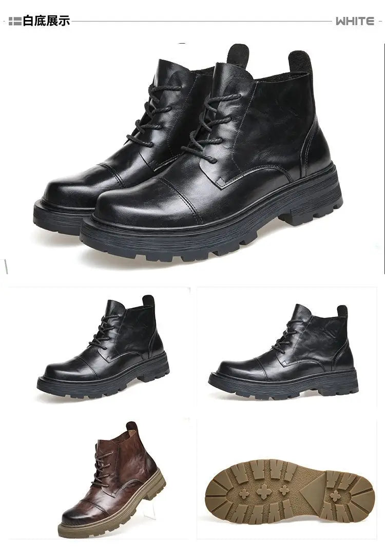 Motorcycle Boot British Style High-top Lace-up Ankle Boots Autumn Winter New Luxury Men's Genuine Leather Designer Shoes