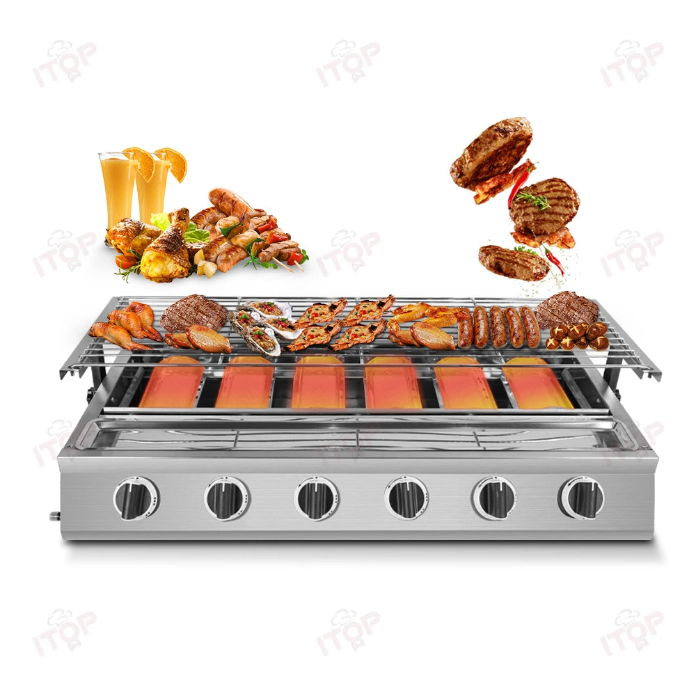 6 Burner Tabletop Barbecue Grill Smokeless Bbq Gas Grill Stainless Steel Automatic Barbecue Grill Machine