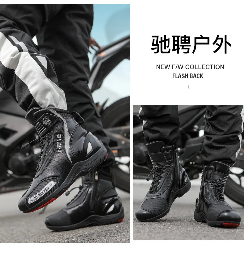 Motorcycle Shoes Men Off-road Adventure Motocross Low Boots  Retro Black Riding Shoes Rubber Sole Waterproof Motorcyclist Shoes