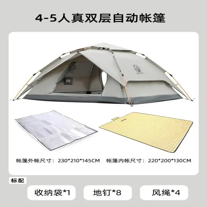 HeWolf Outdoor Double-layer Silver-coated Picnic Tent Automatic Folding Portable Waterproof Sunscreen Quick-Open Camping Tent