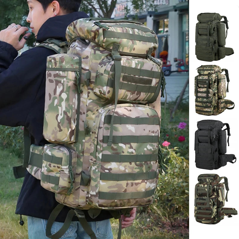 70L Large Capacity Tactical Backpack,Wear-Resistant Rainproof Oxford Cloth,Multifunctional Outdoor Camping Hiking Climb Bag,B437