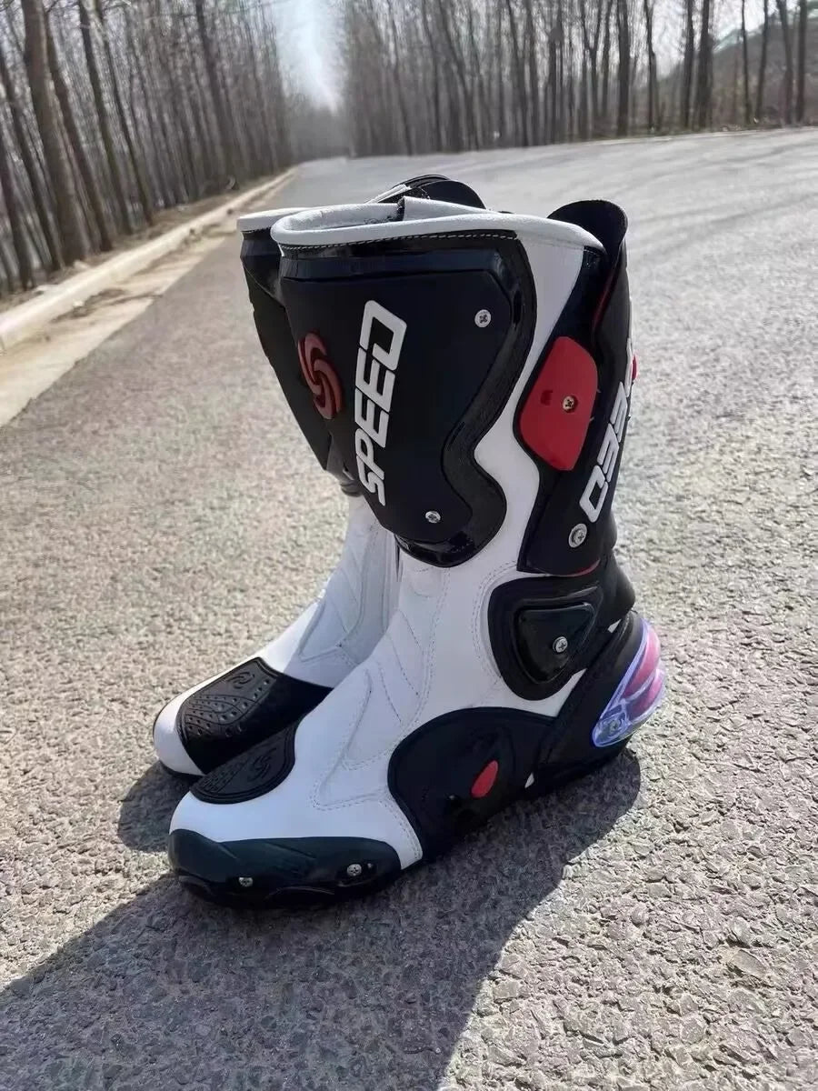 Riding Trider 100% NEW Motorcycle Boots Motocross Leather Long knee-high Shoes white black moto GP dirty bike SIZE 10-45 B1004