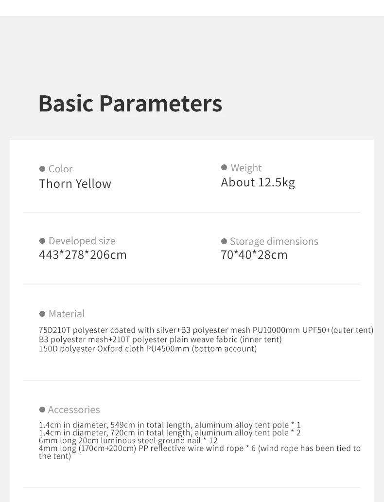 Naturehike Outdoor 4-6 Person Camping Dune 10.9 Tent One Bedroom One Living Room Hiking Tent 75D Nylon Camping Tents Canopy