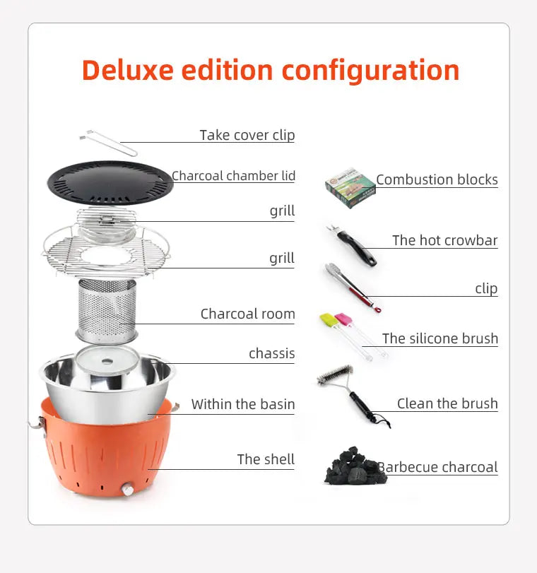 New Design Portable Charcoal BBQ Grill Stainless Steel Turbo BBQ Grill Outdoor