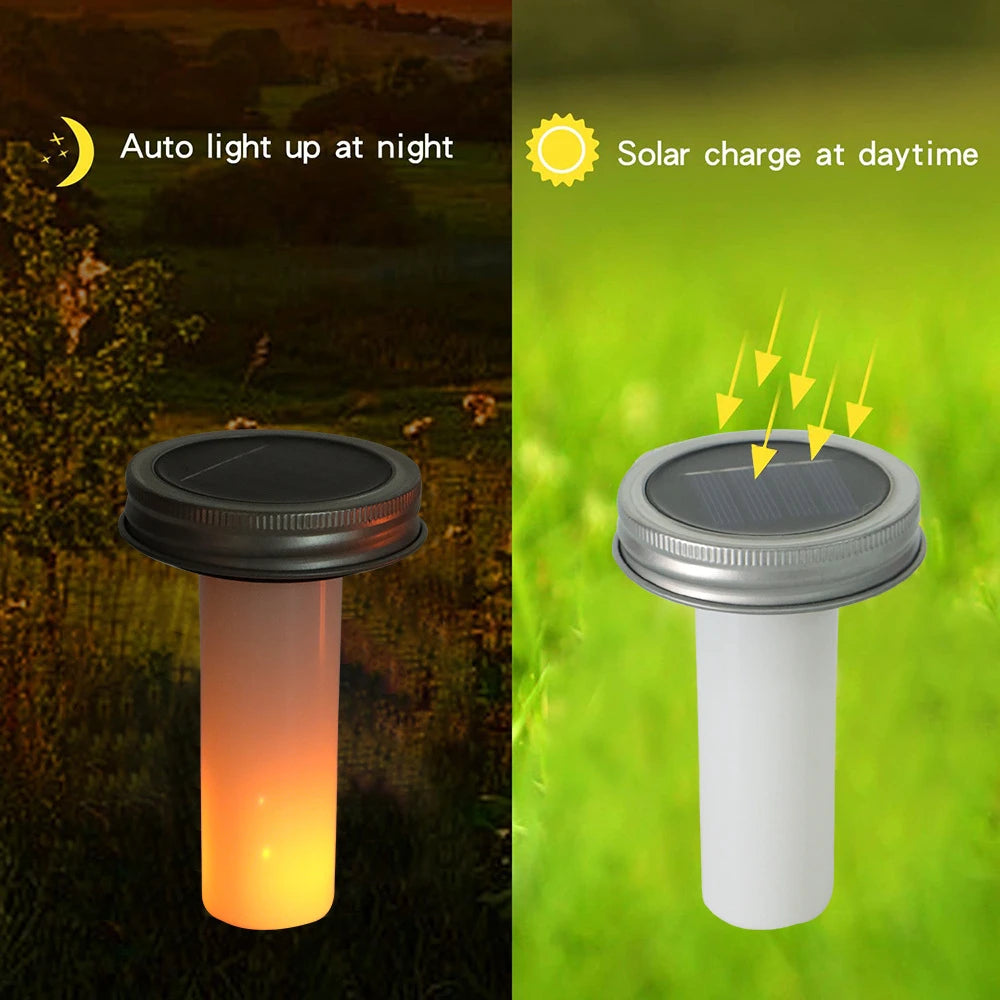 LED Solar Mason Jar Lights 2/4/8/12PCS Bottle Cap Flame Lamp Waterproof Fairy Light for Garden, Patio, Outdoor, Yard, Lawn Decor
